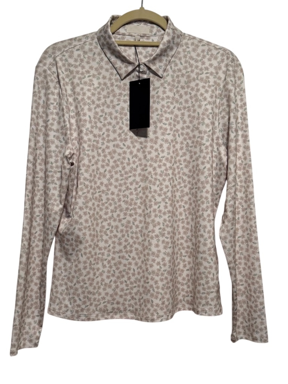 NWT Bad Birdie Floral Long Sleeve Core Polo Top Size Large Lily Lilac